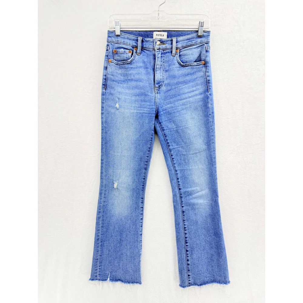 Pistola Lennon High Rise Boot Cut Denim 25 Raw Hem Cropped Flare Preppy‎